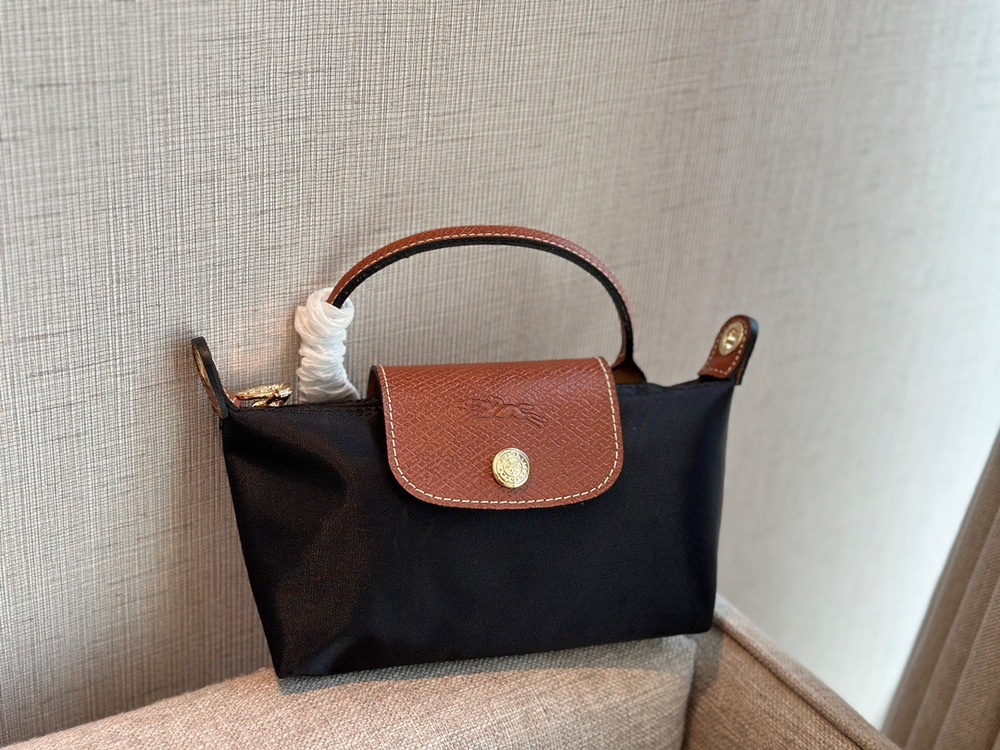 NWT Longchamp Le Pliage Mini Handbag Pouch Black Canvas Crossbody XS - Picture 2 of 10
